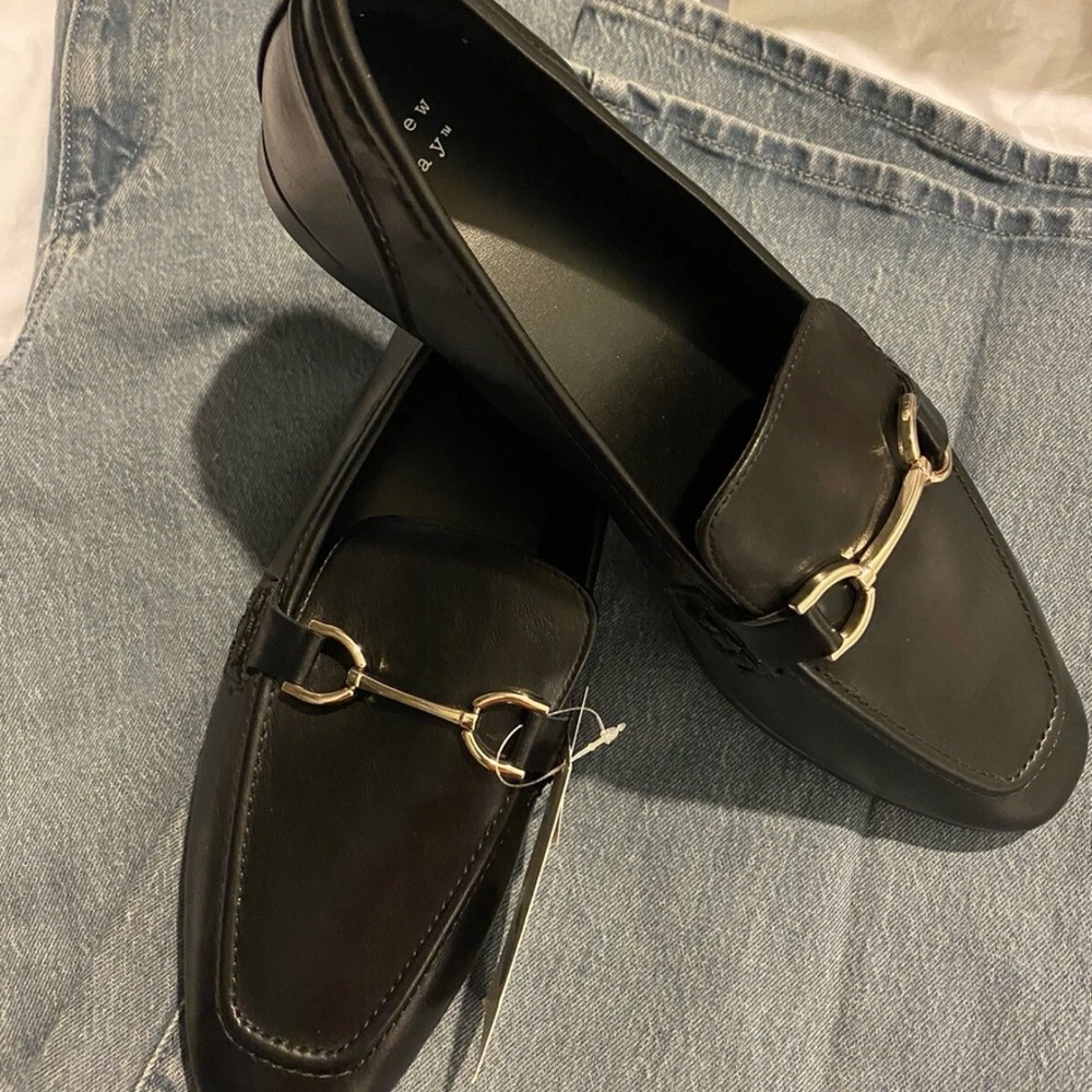 Size 6.5 new day Target Black Loafers w/Gold Metal Accents NEW